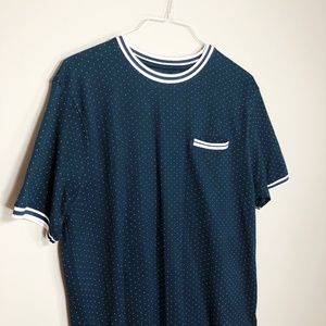 Navy Pin Dot Short Sleeve Shirt D&F Ricky Singh XL